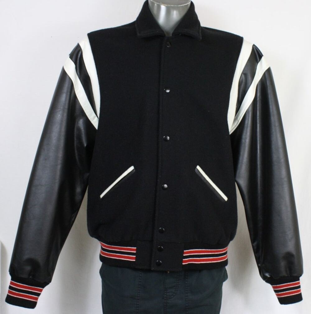 Vintage Balfour Letterman Jacket Mens XL Black Wool Vinyl Sleeve Varsity Bomber